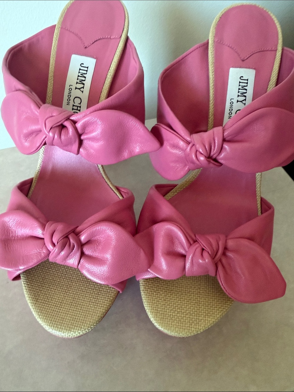 Jimmy Choo Pink Leather Knot Platform Sandals - Picture 5 of 7
